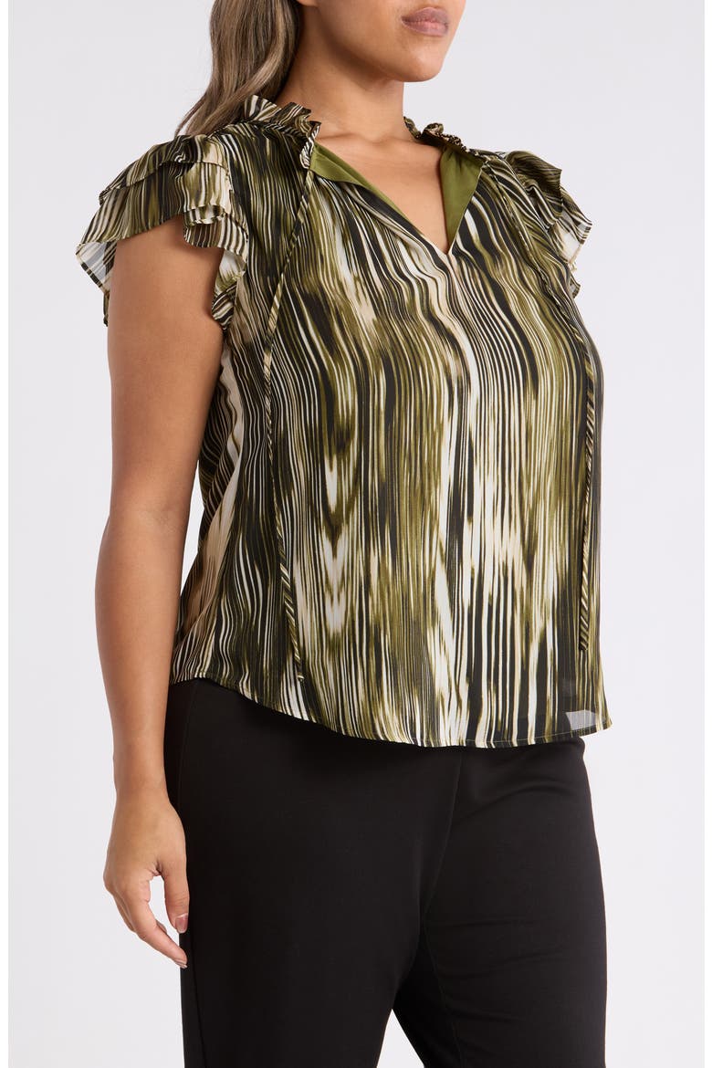Printed Pleated Cap Sleeve Top, Alternate, color, BAY LEAF / ANNE BLACK