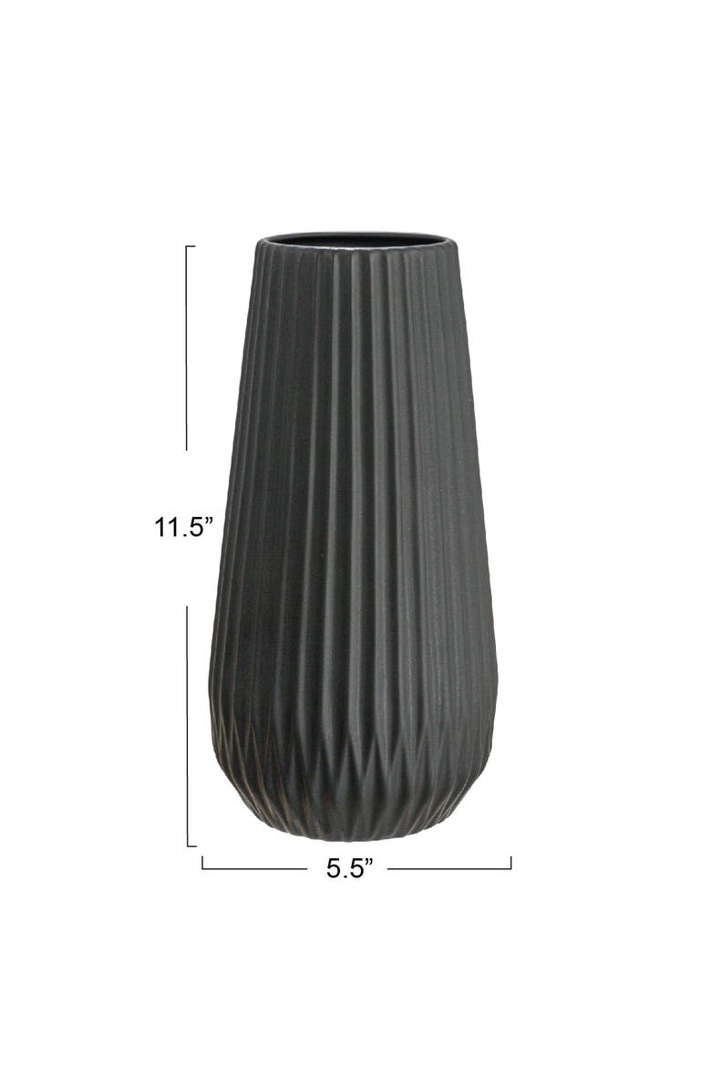 Round Fluted Vase with Embossed Lines, Alternate, color, Black