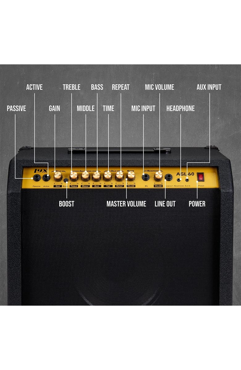 Lyxpro 60 Watt Electric Guitar Amplifier with 10, 4-Ohm Speaker, Microphone Inputs & More, Alternate, color, Black
