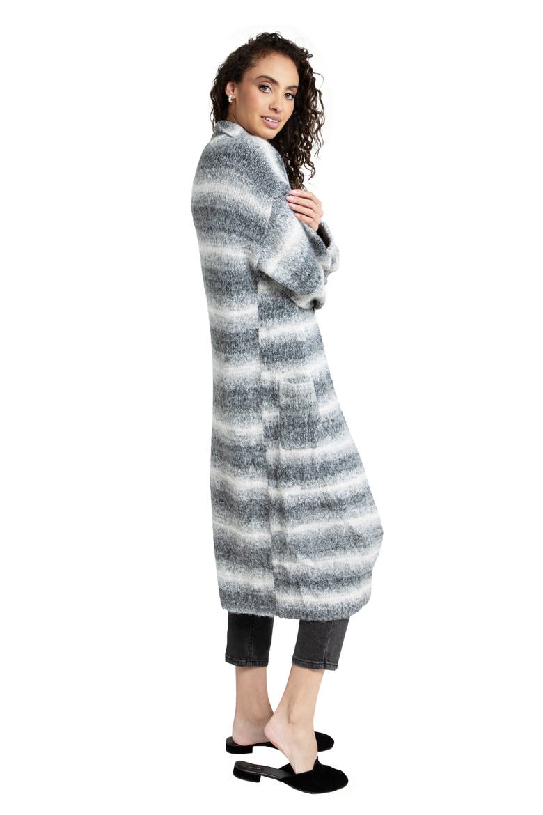 Horizontal Stripe Longline Cardigan, Alternate, color, GREY