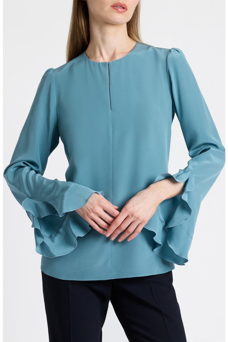 Anna Silk Ruffle Cuff Blouse, Main, color, Sea Mist