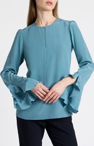 Santorelli Anna Silk Ruffle Cuff Blouse