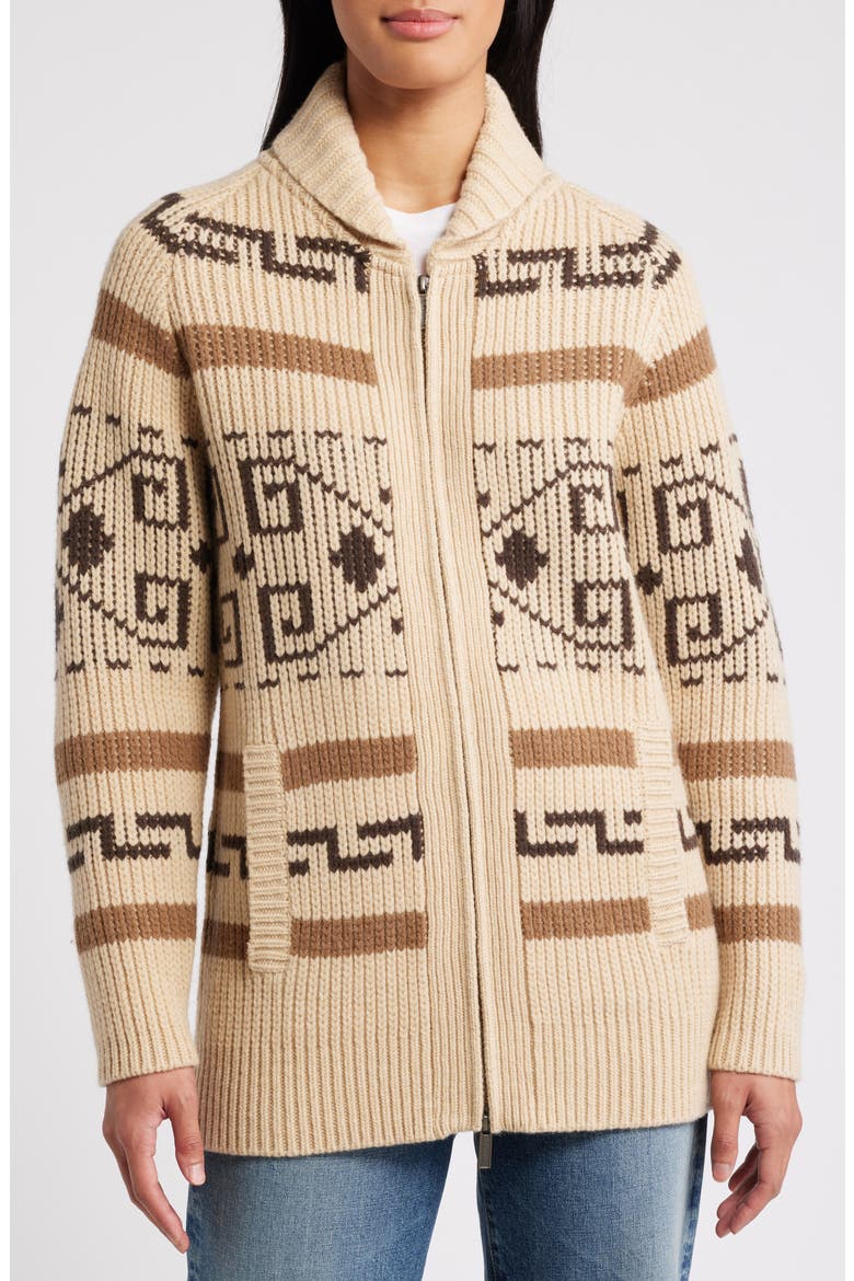 Westerly Front Zip Long Wool Cardigan, Alternate, color, TAN/BROWN MULTI