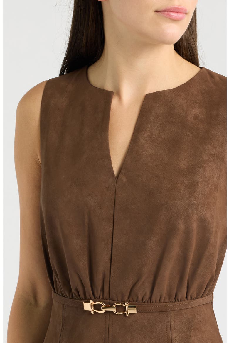 Eloise Belted Faux Suede Midi Dress, Alternate, color, BROWN