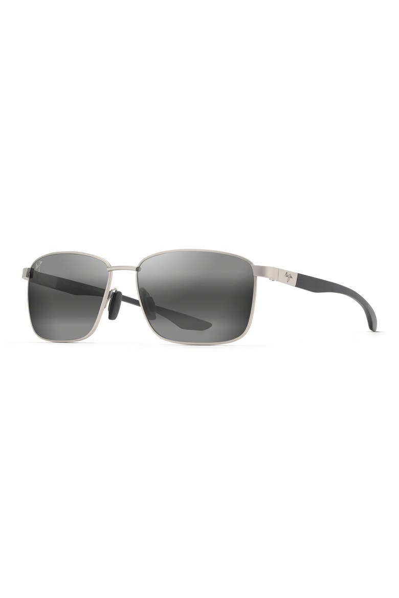 Kaala 58mm Polarized Rectangle Sunglasses, Alternate, color, SILVER/ NEUTRAL GREY