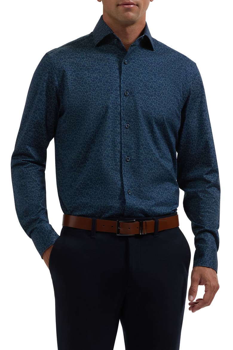 Devon OoohCotton® Print Button-Up Shirt, Main, color, NAVY