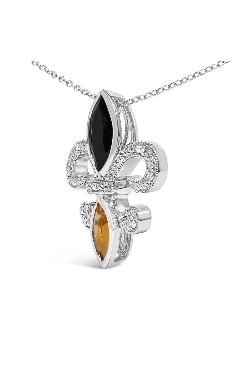 Silver Marquise Onyx, Citrine, and Diamond Accent Fleur De Lis Pendant Necklace, Alternate, color, White