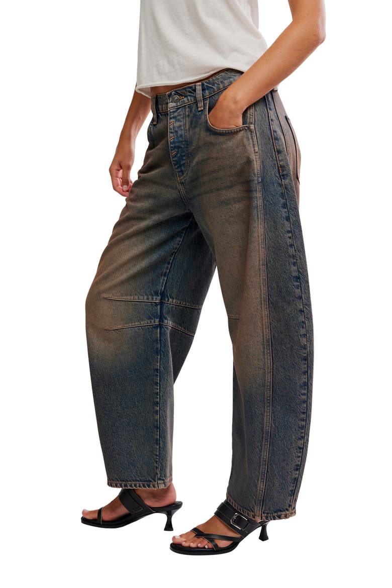 We the Free Good Luck Mid Rise Barrel Leg Jeans, Alternate, color, DESERT