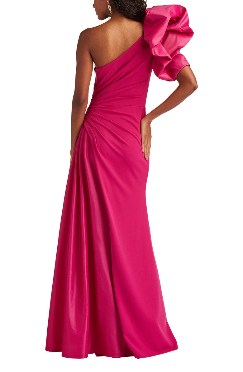 Tadashi Shoji Puff Ruched One-Shoulder Gown, Alternate, color, Hibiscus