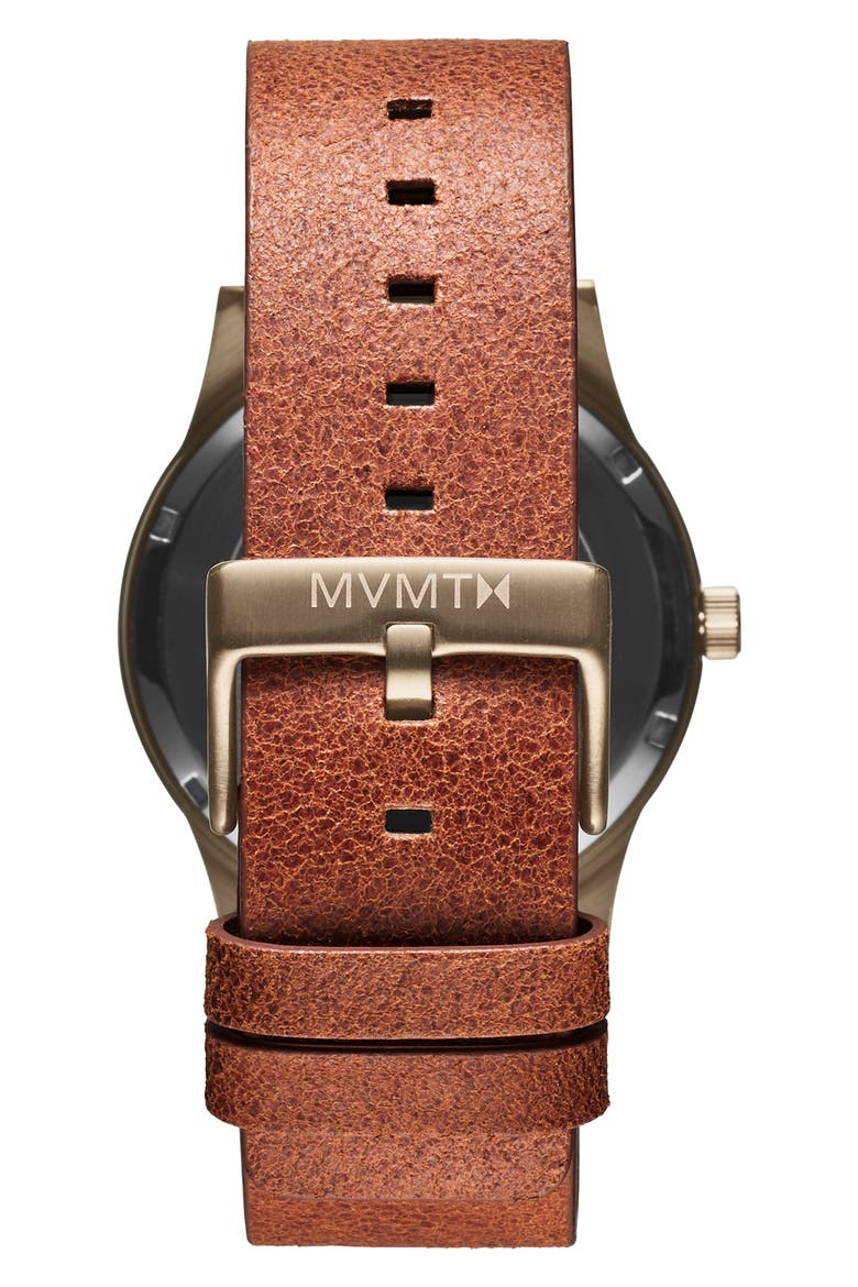 MVMT Field Nomad Leather Strap Watch, 41mm, Alternate, color, BROWN/ COFFEE/ BEIGE GOLD