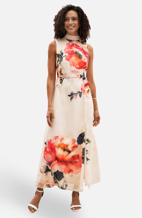 Flower High Neck Maxi Dress
