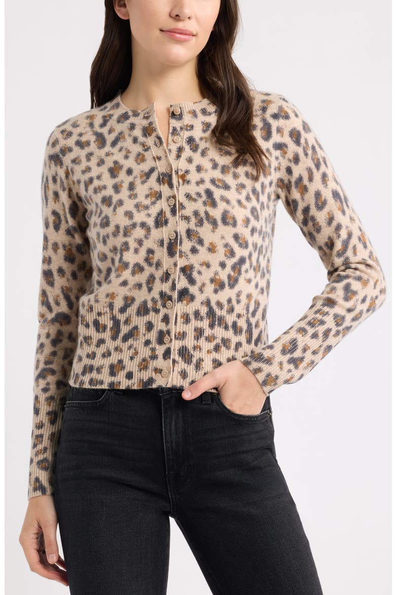 Leopard Print Wool & Cashmere Cardigan, Main, color, TAN- BLACK BEA LEOPARD