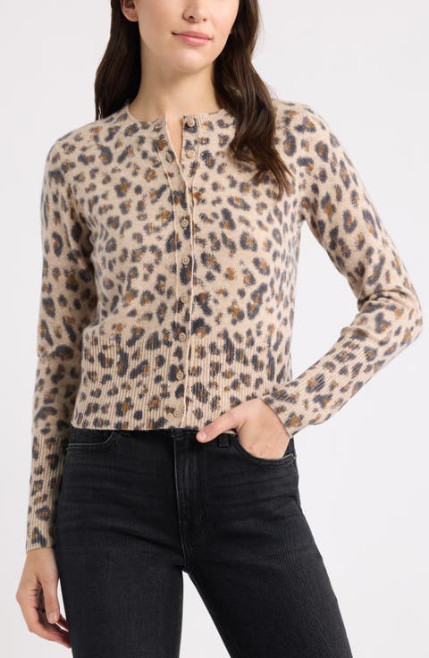 Leopard Print Wool & Cashmere Cardigan