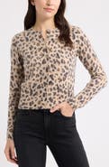 Caslon® Leopard Print Wool & Cashmere Cardigan