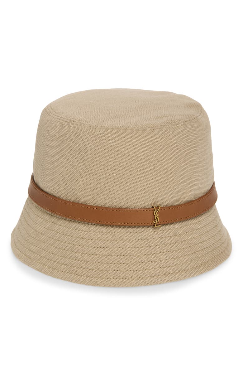 Saint Laurent Linen & Cotton Canvas Bucket Hat, Main, color, Beige/ Light Brown