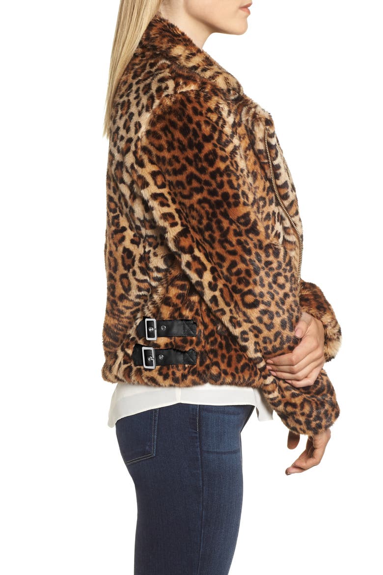 Faux Fur Moto Jacket, Alternate, color, LEOPARD MULTI
