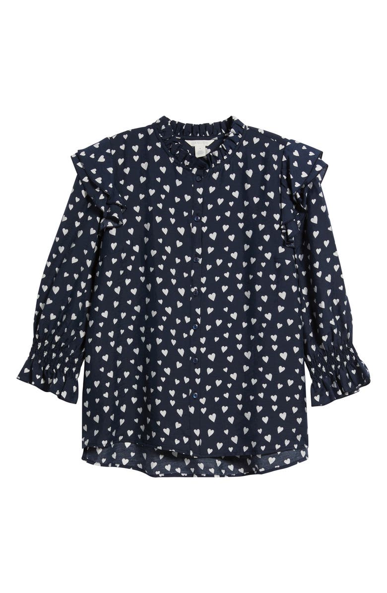 Caslon<sup>®</sup> Ruffle Print Top, Alternate, color, Navy- White Floating Hearts