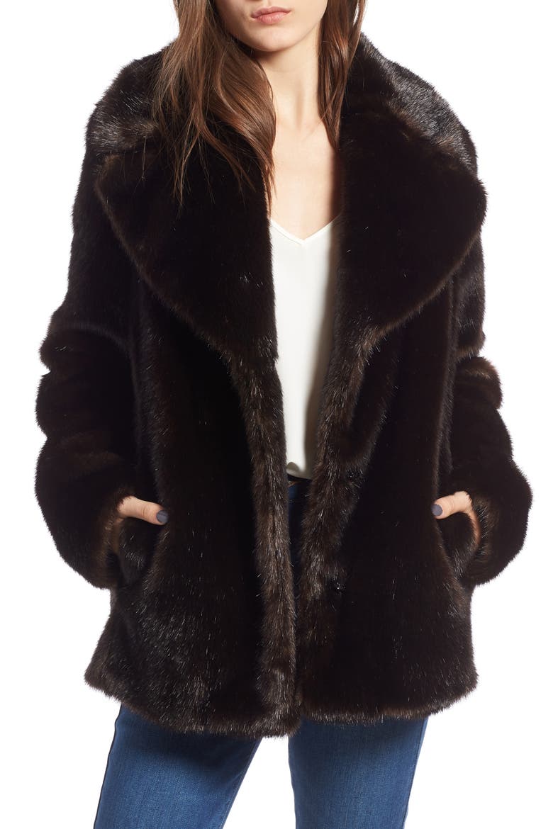 Faux Fur Jacket, Main, color, BROWN