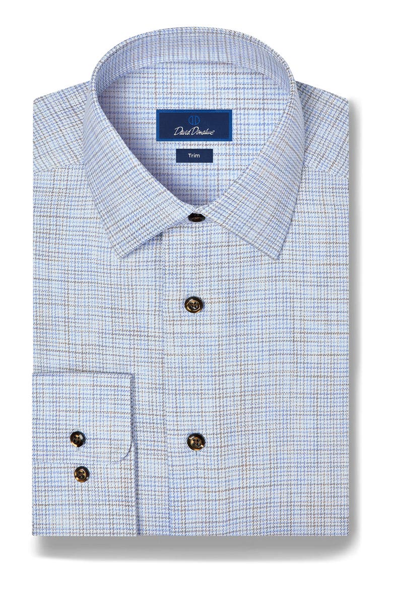 Trim Fit Check Pima Cotton Dress Shirt, Main, color, BLUE/ CHOCOLATE