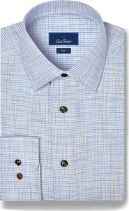 David Donahue Trim Fit Check Pima Cotton Dress Shirt