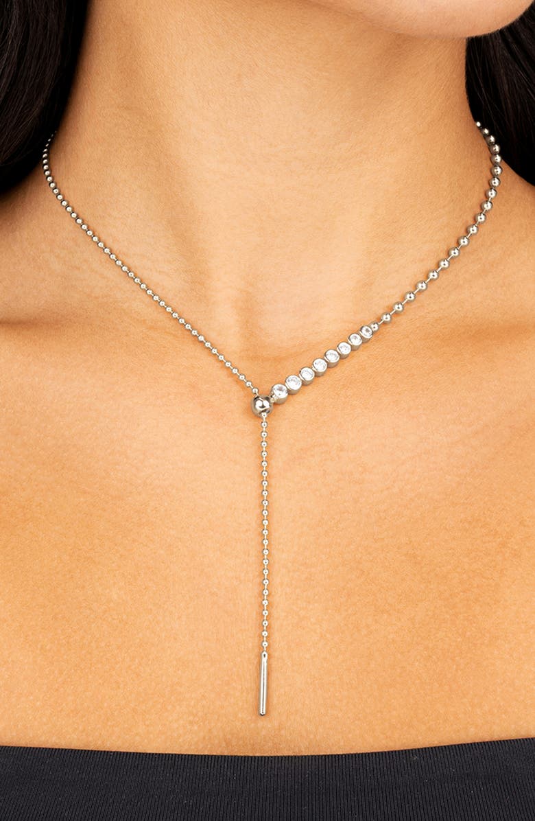 Sterling Forever Nella Delicate Cubic Zirconia Lariat Necklace, Alternate, color, Silver