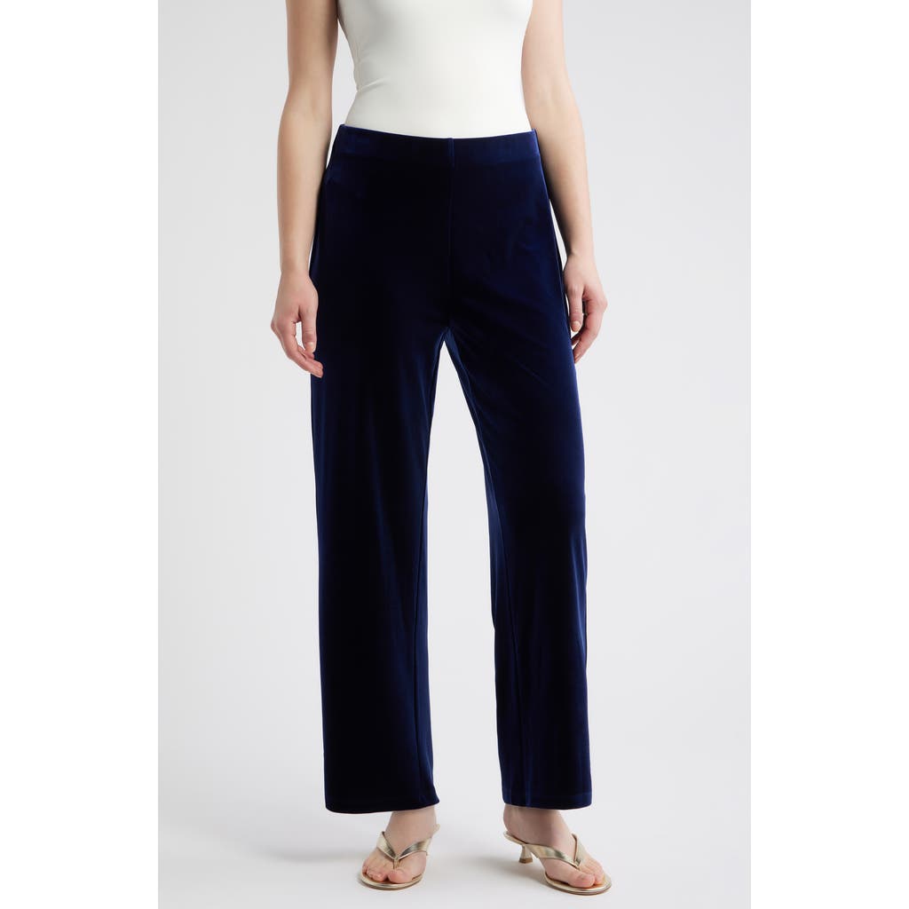 Ak Anne Klein High Waist Pull-on Wide Leg Pants In Blue