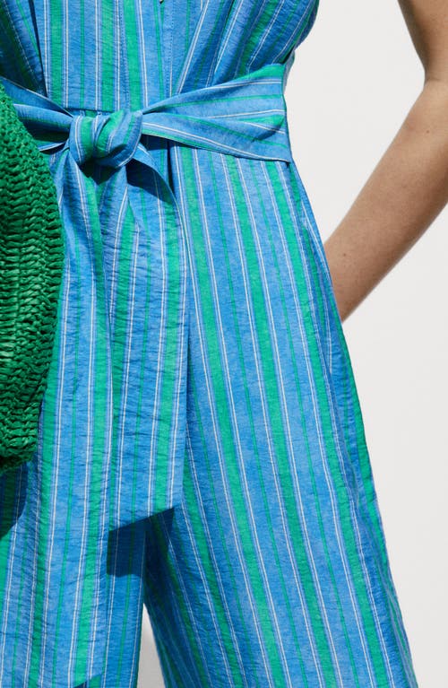 MANGO MANGO MORAIMA BELTED STRIPE JUMPSUIT