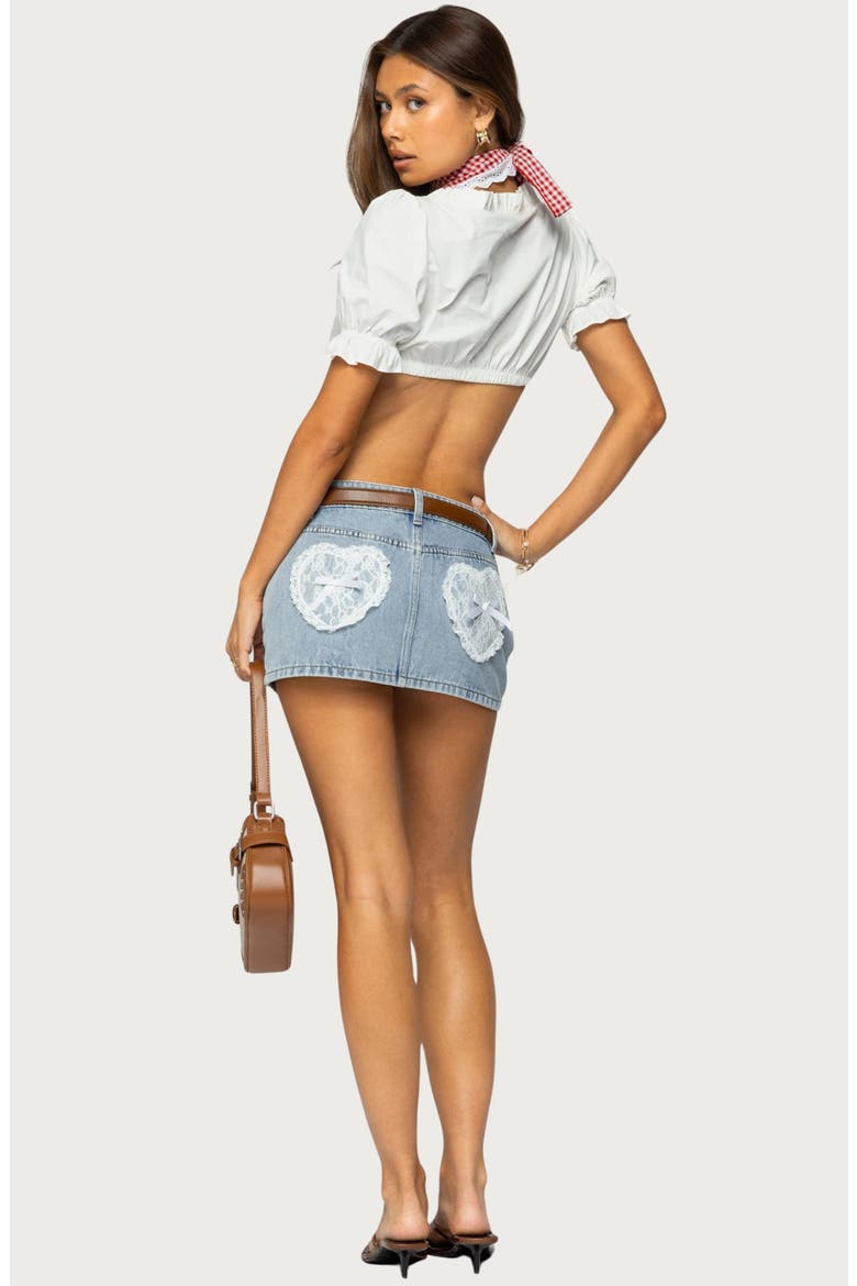 Lace Hearts Denim Miniskirt, Alternate, color, LIGHT-BLUE