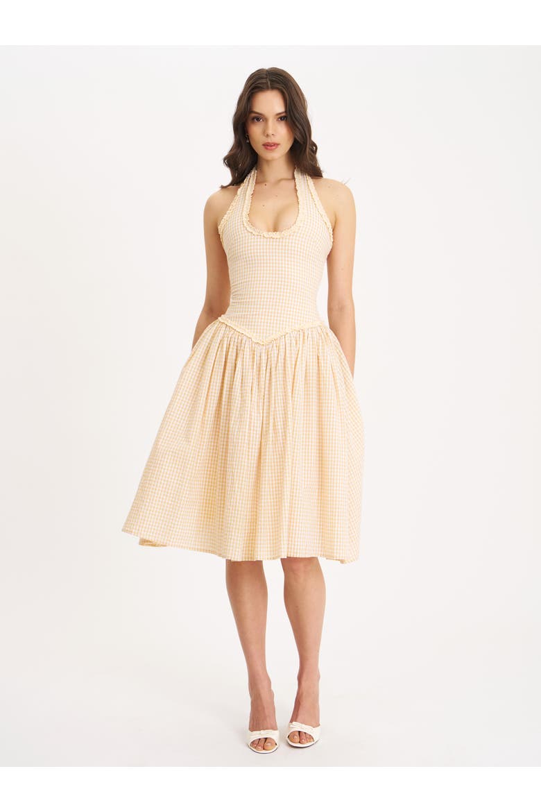 Idella Gingham U Neck Midi Dress, Alternate, color, Yellow Gingham