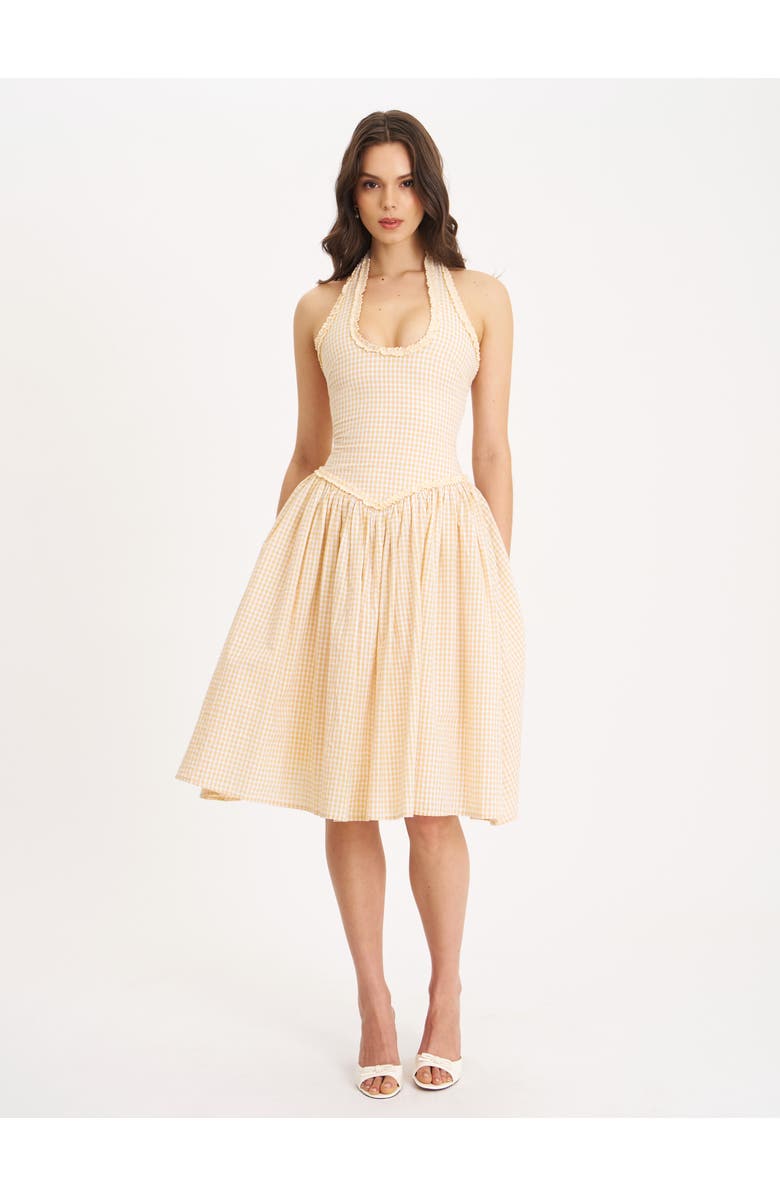 Miss Circle Idella Gingham U Neck Midi Dress, Alternate, color, Yellow Gingham