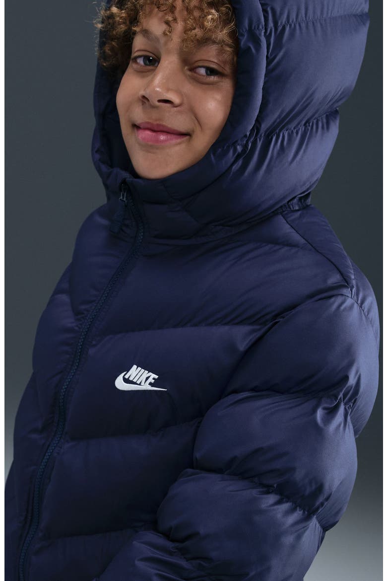 Kids' Sportswear All Day Therma-FIT Quilted Hooded Puffer Jacket, Alternate, color, MIDNIGHT NAVY/ WHITE