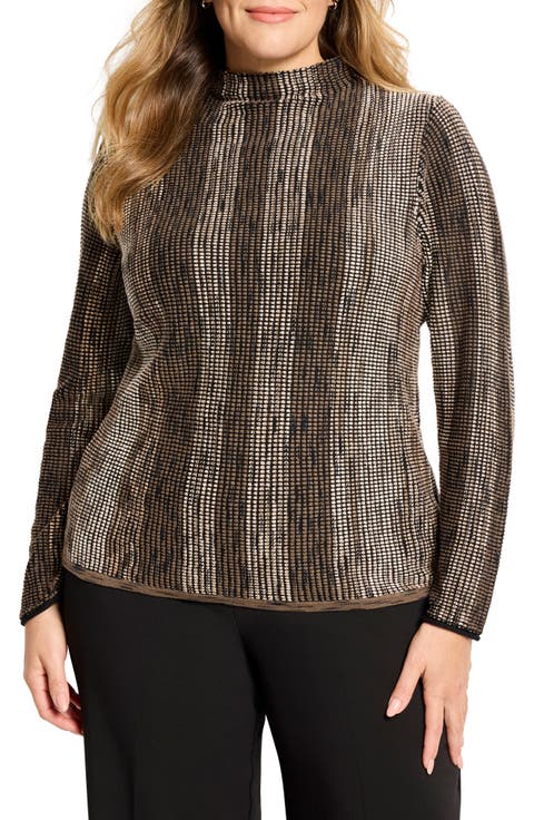 Ombré Pixel Knit Funnel Neck Sweater (Plus)