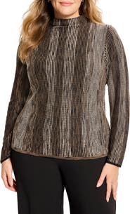 NIC+ZOE Ombré Pixel Knit Funnel Neck Sweater