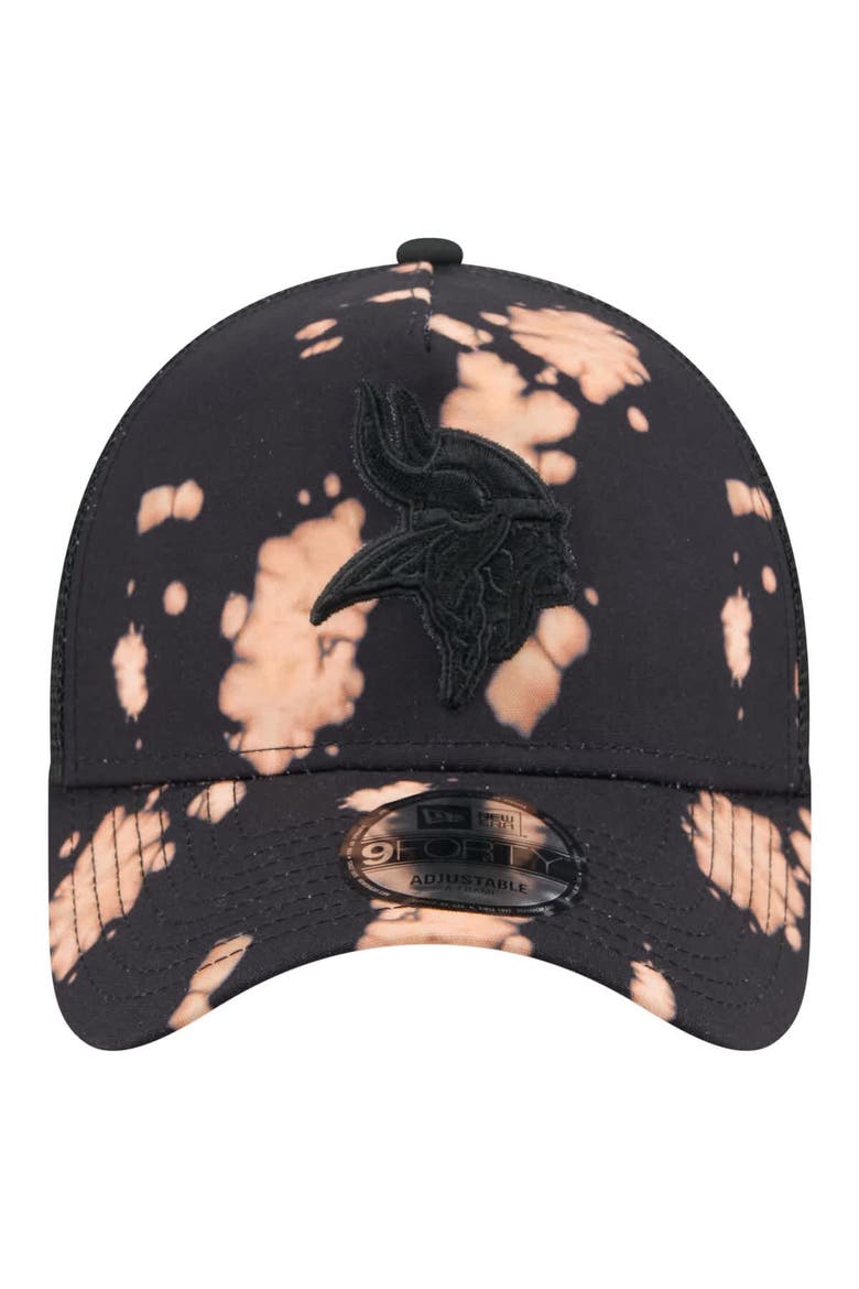 Men's New Era Black Minnesota Vikings Bleached A-Frame 9FORTY Trucker Adjustable Hat, Alternate, color, Black