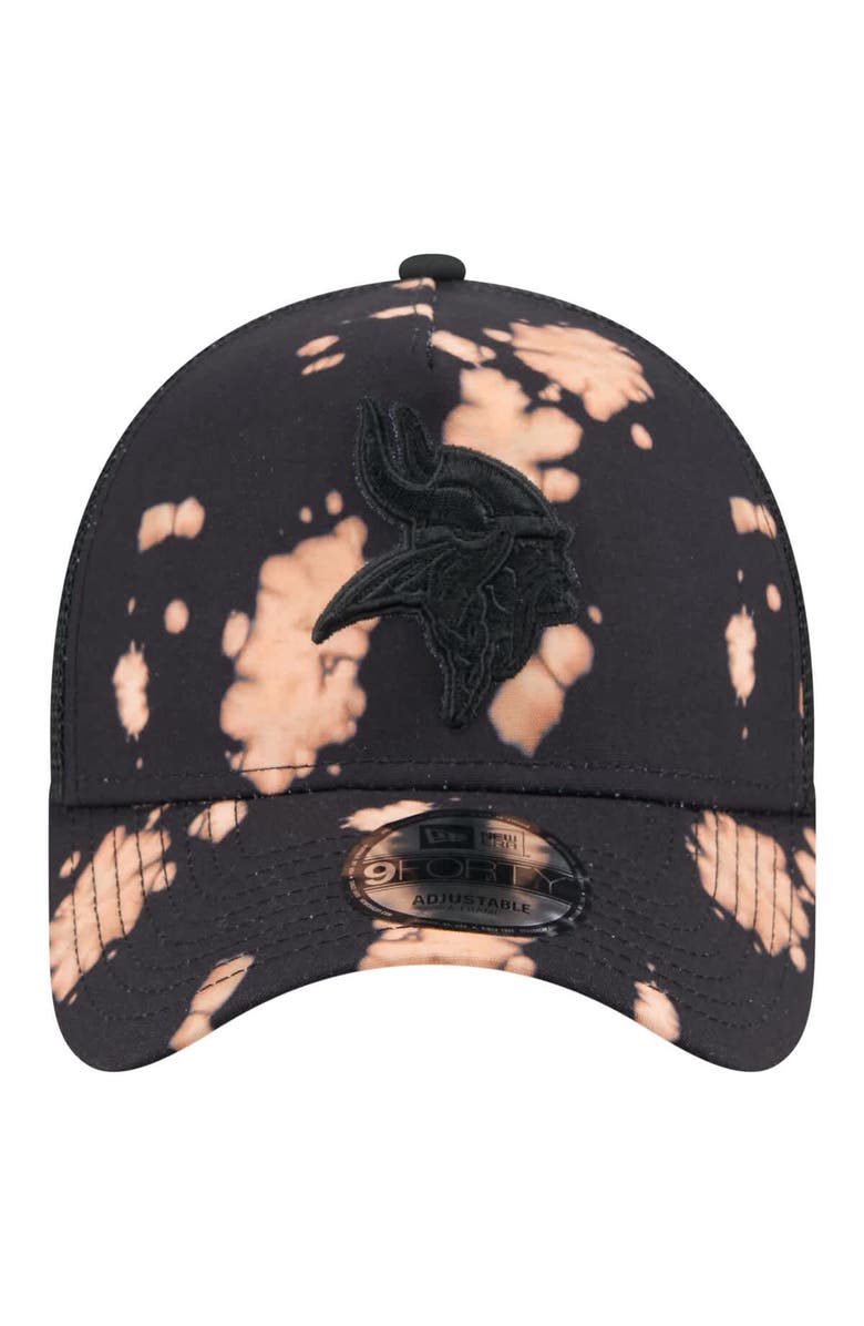 New Era Men's New Era Black Minnesota Vikings Bleached A-Frame 9FORTY Trucker Adjustable Hat, Alternate, color, Black