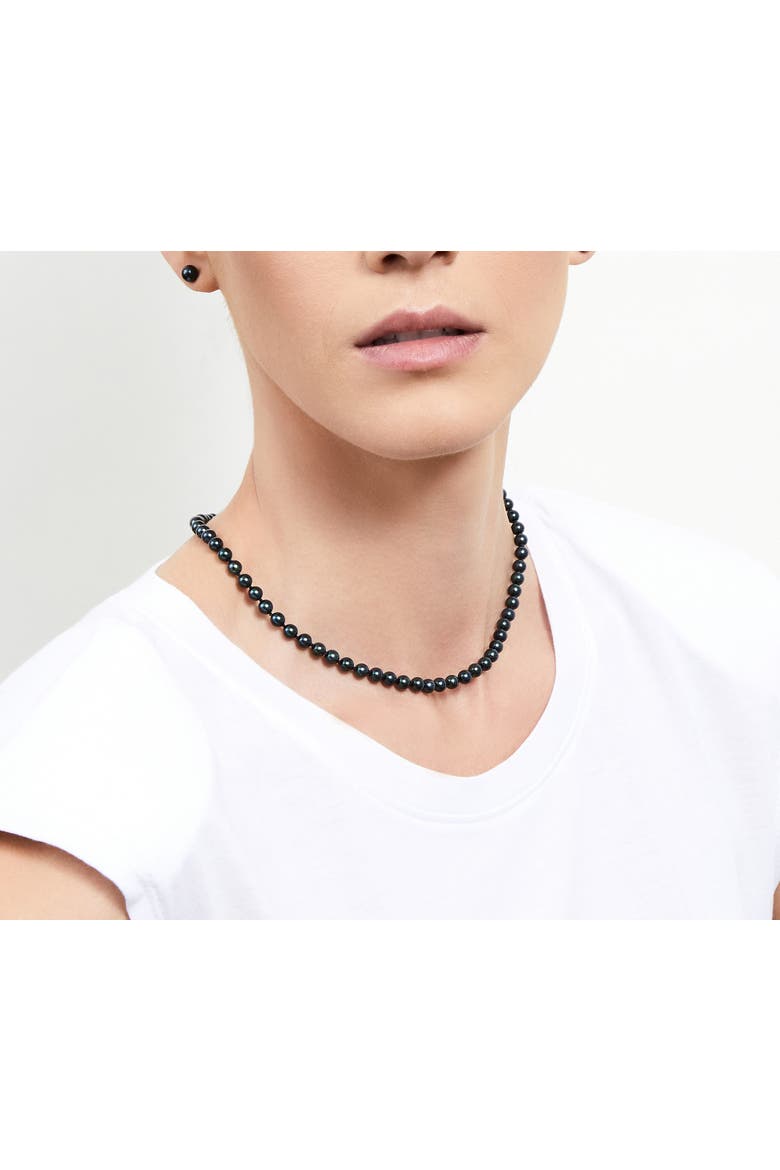 6.5-7.0mm Japanese Akoya Black Choker Length Pearl Necklace - AA+ Quality, Main, color, Sterling Silver Clasp