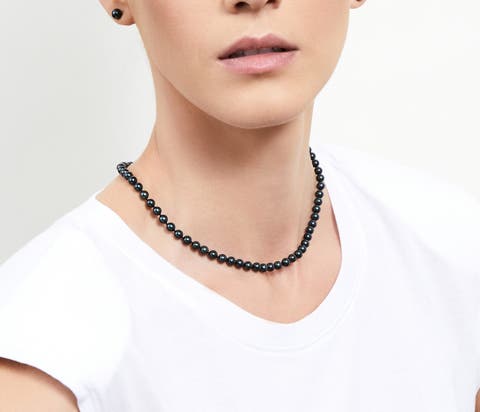 6.5-7.0mm Japanese Akoya Black Choker Length Pearl Necklace - AA+ Quality