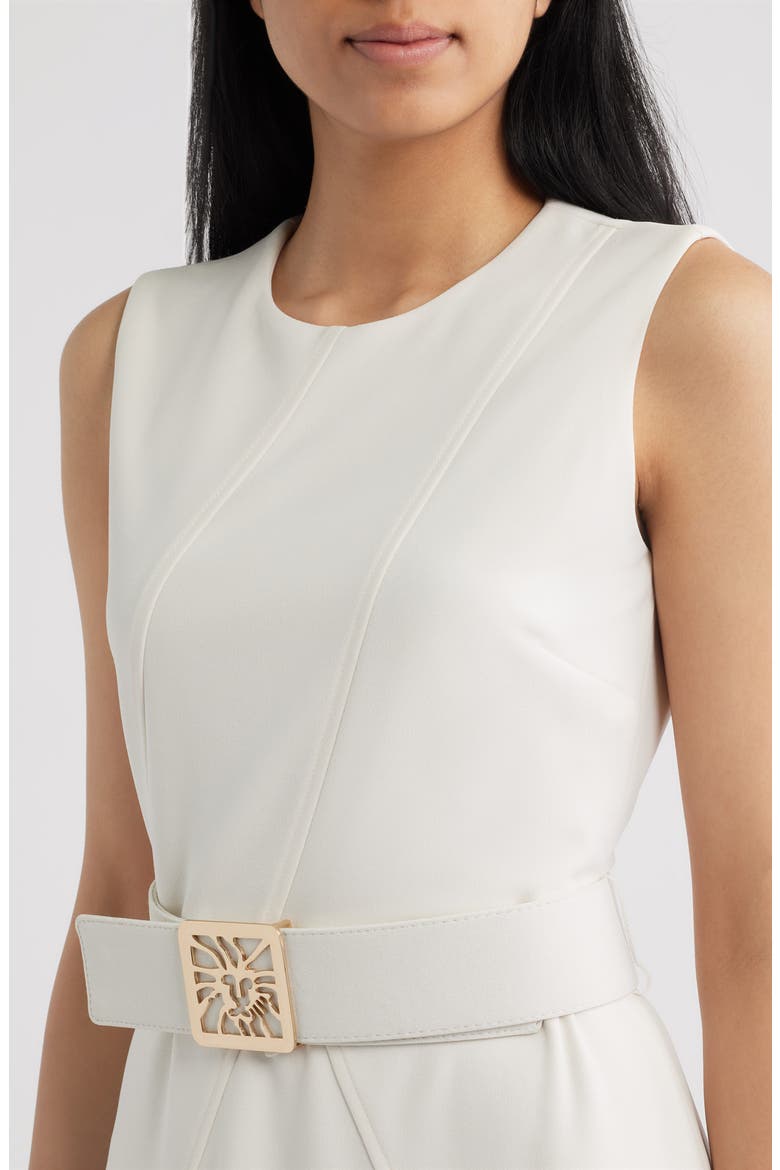 Belted Panel Jewel Neck Dress, Alternate, color, WHITE DOVE