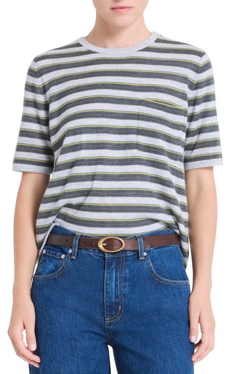 Stripe Cashmere Pocket T-Shirt