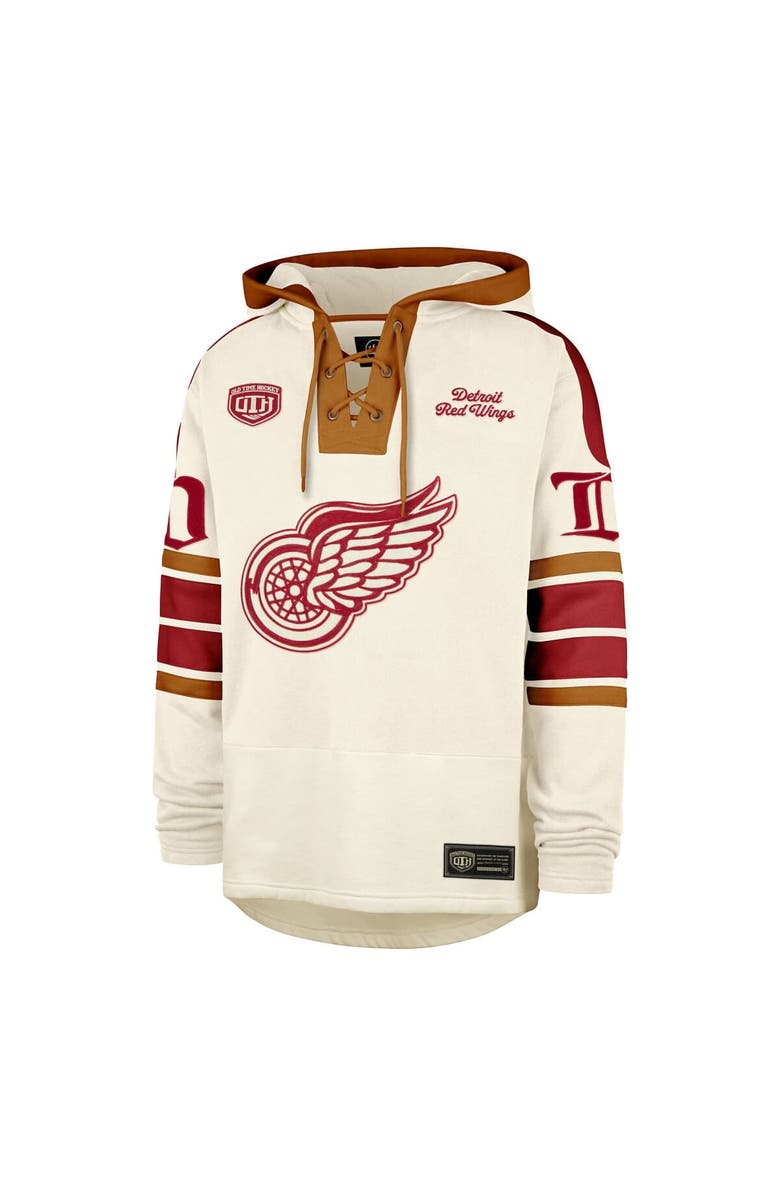 '47 Men's '47  Cream Detroit Red Wings Blue Line Heritage Lacer Pullover Hoodie, Alternate, color, 