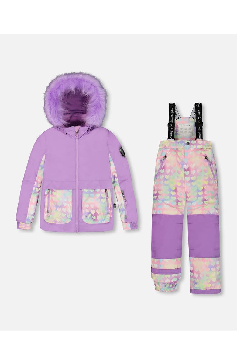 Deux par Deux Girl's Two Piece Snowsuit Lilac Printed Hearts, Main, color,