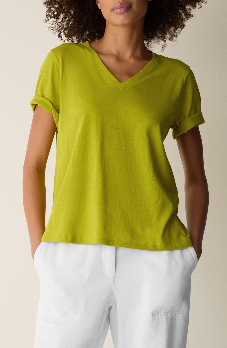 Eileen Fisher Easy V-Neck Organic Cotton T-Shirt, Main, color, Citron