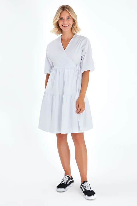 Waterfall Tie Waist A-Line Maternity/Nursing Wrap Dress