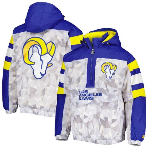 Men's Starter White/Royal Los Angeles Rams Thursday Night Gridiron Raglan Half-Zip Hooded Jacket