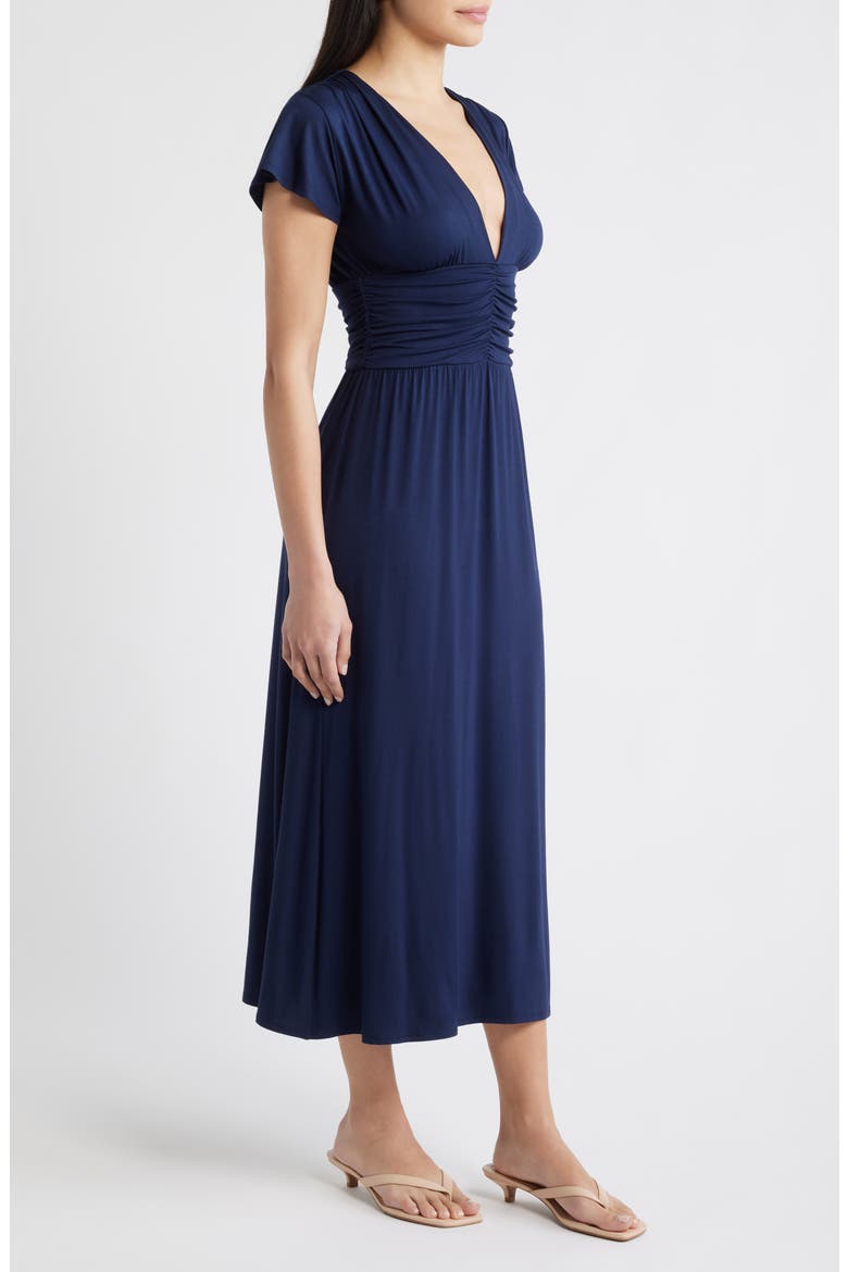 Ruched Bodice Midi Dress, Alternate, color, NAVY