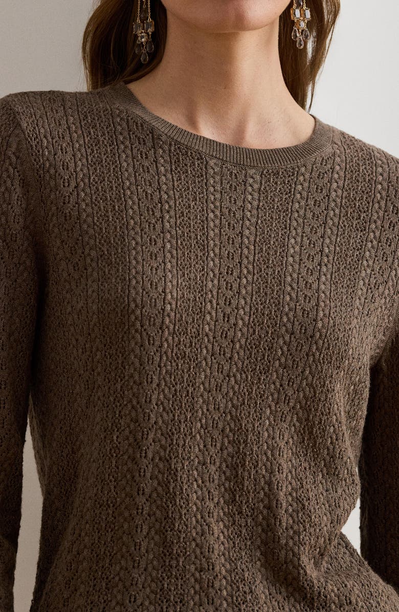 Lauren Ralph Lauren Pointelle Stitch Cotton Blend Sweater, Alternate, color, Taupe Brown Heather
