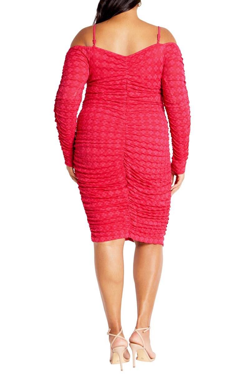 City Chic Lorelai Ruched Cold Shoulder Long Sleeve Dress, Alternate, color, Pop Pink