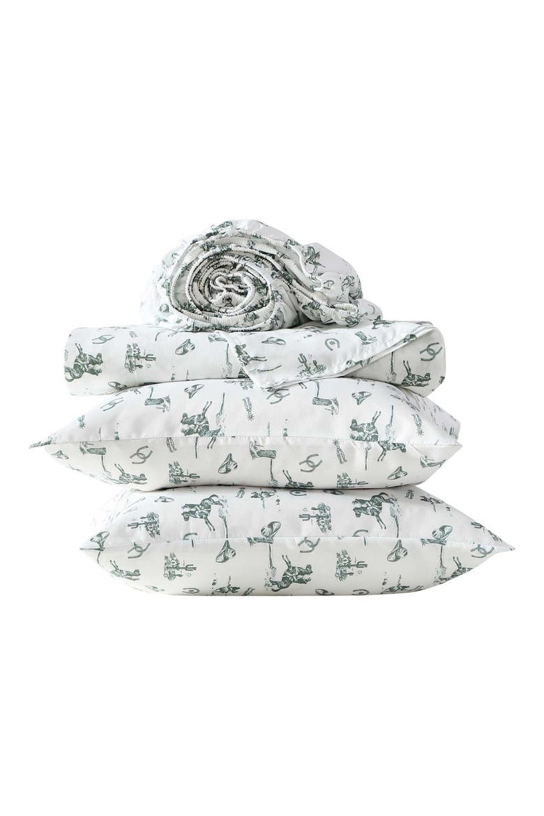 Cowboy Rodeo Print Microfiber Sheet Set, Alternate, color, MEDIUM / DARK GREEN