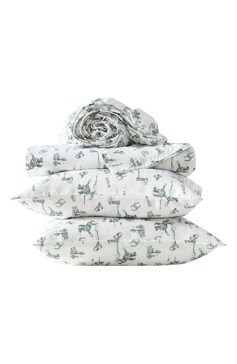 Wrangler Cowboy Rodeo Print Microfiber Sheet Set, Alternate, color, Medium / Dark Green