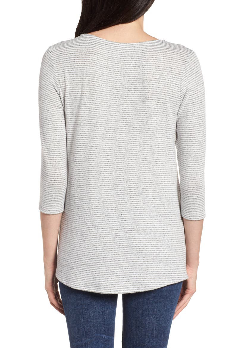 Gibson Twist Front Fleece Top, Alternate, color, GREY/ IVORY MINI STRIPE